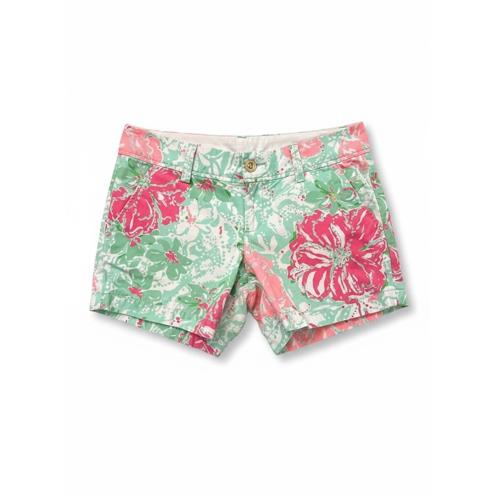 Lilly Pulitzer Callahan Shorts Womens 2 Mint Green Pink Floral 5in Inseam